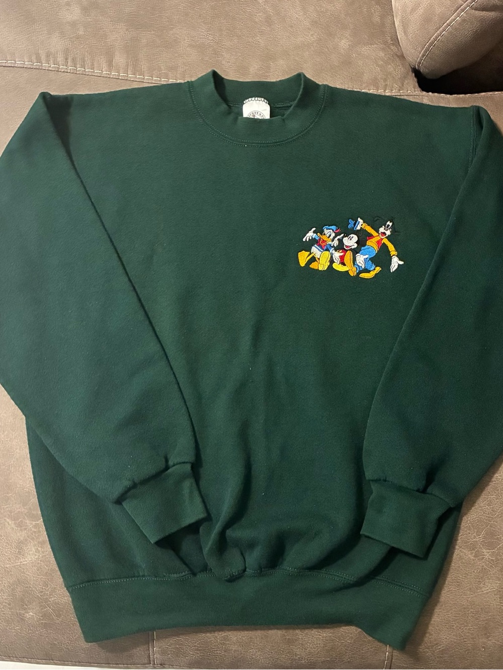 Vintage Disney Store Mickey And Friends Green Fleece Embroidered Sweatshirt L